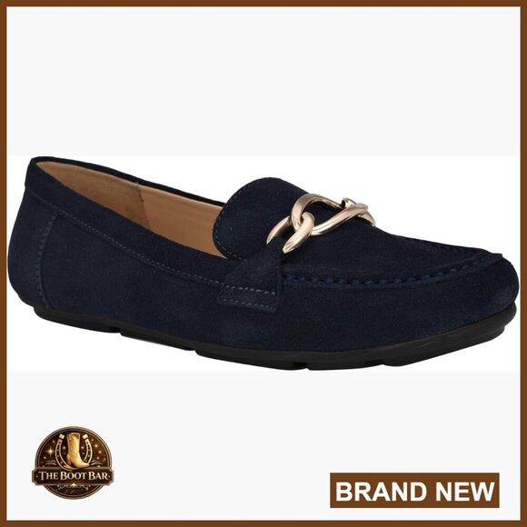 Shoes - Suede Loafers with Chain Detail Slip-On Comfort Work to Weekend